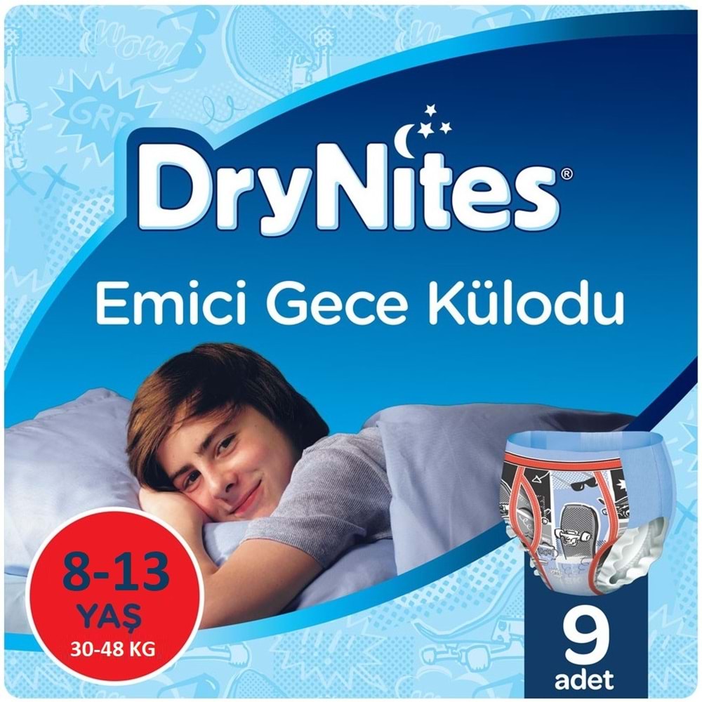 Drynites Emici Gece Külodu/Külot Bez Erkek 8-13 Yaş (30-48KG) Large 9 Adet (Alt Islatmalara Karşı)