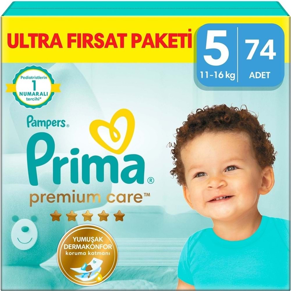 Prima Premium Care Bebek Bezi 5 Beden 11-16 KG Junior 74 Adet Ultra Fırsat Pk
