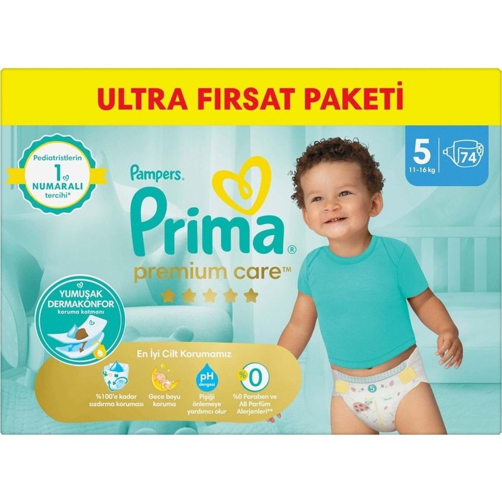 Prima Premium Care Bebek Bezi 5 Beden 11-16 KG Junior 74 Adet Ultra Fırsat Pk