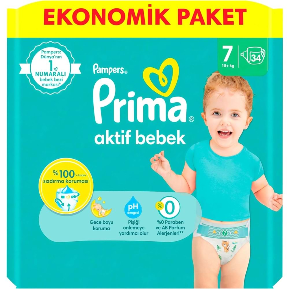 Prima Bebek Bezi 7 Beden 15+ KG XXLarge 34 Adet Ekonomik Pk