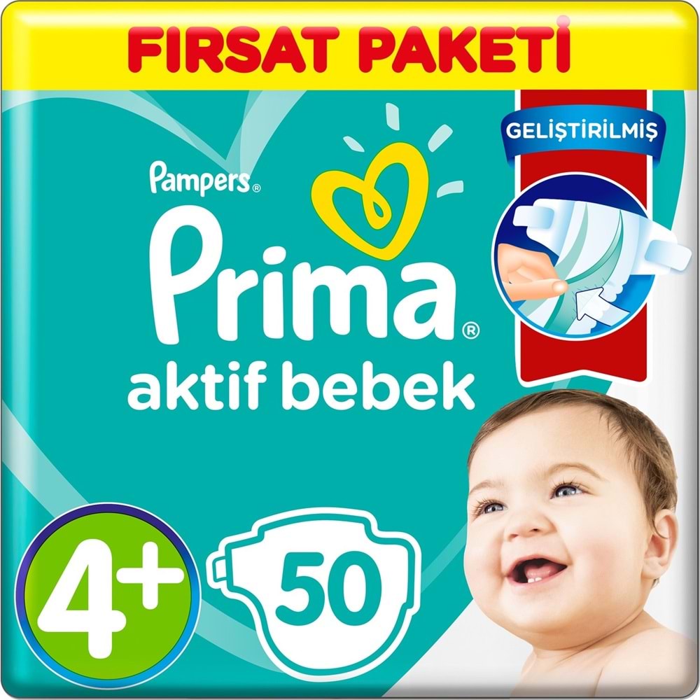 Prima Bebek Bezi Beden:4+ (10-15Kg) Maxi Plus 50 Adet Fırsat Pk