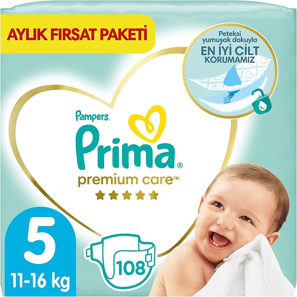 Prima Premium Care Bebek Bezi 5 Beden 11-16 KG Junior 108 Adet Aylık Fırsat Pk