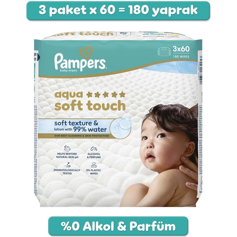 Prima Pampers Islak Havlu Mendil Aqua Soft Touch 60 Yaprak (3 Lü Pk) 180 Yaprak