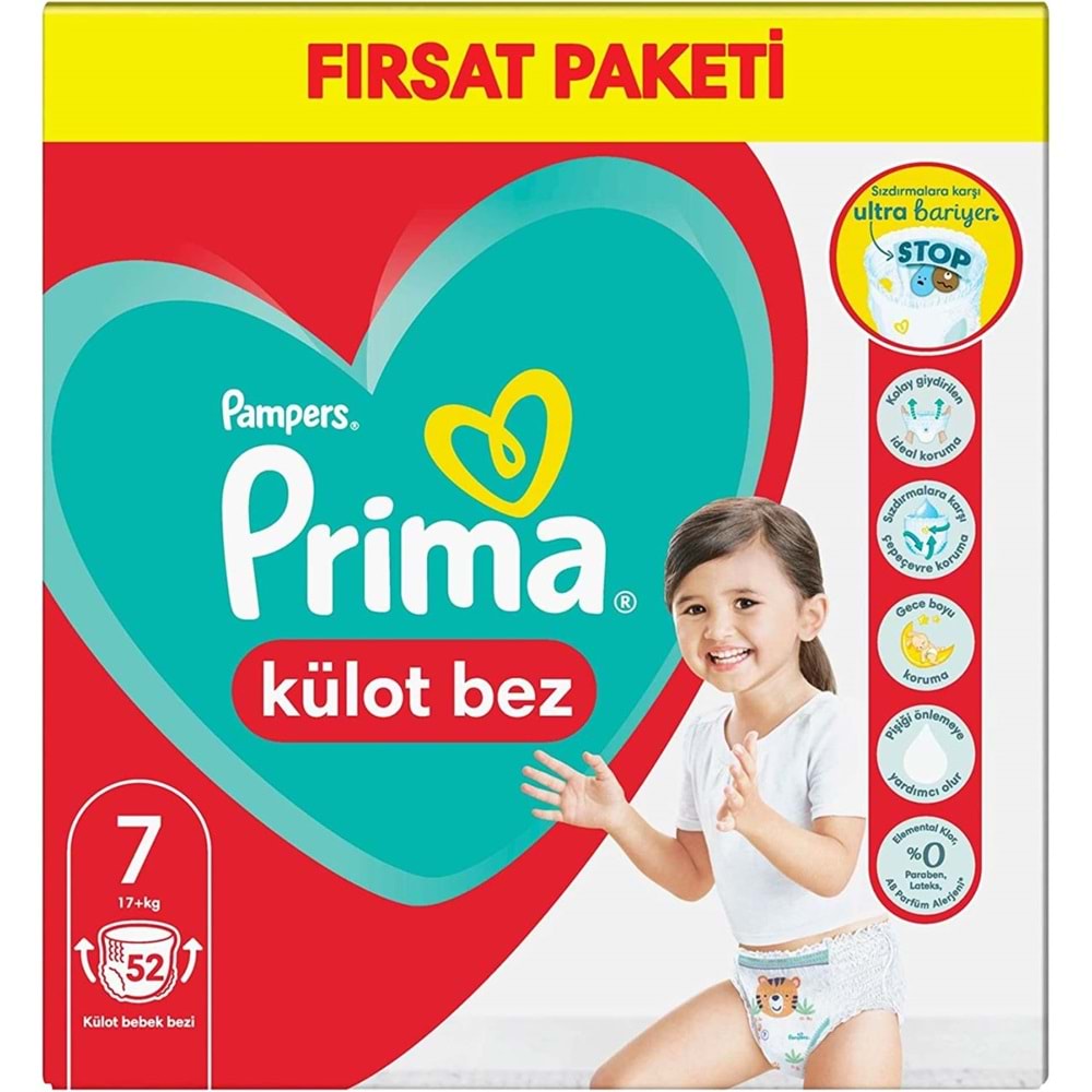 Prima Külot Bebek Bezi 7 Beden 17+ KG XXL 52 Adet Fırsat Pk