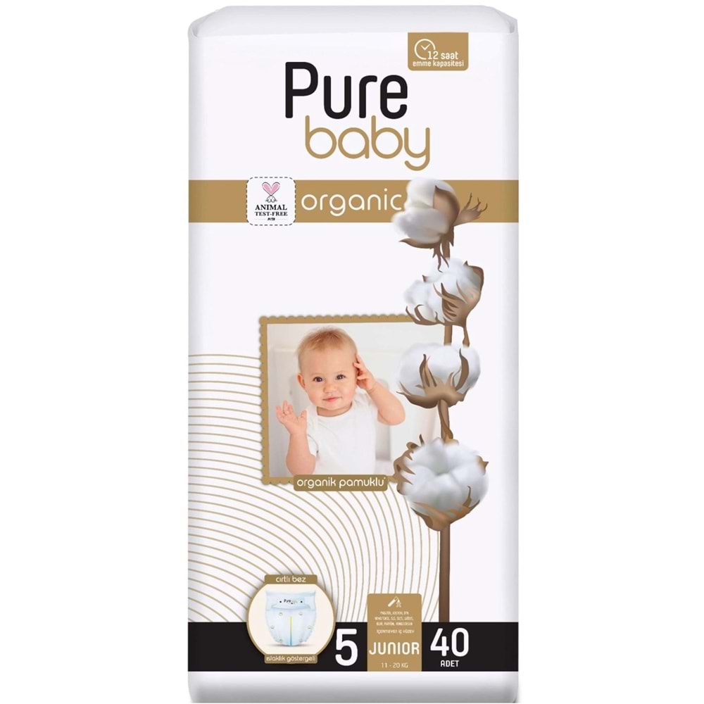 Pure Baby Organik Bebek Bezi 5 Beden 11-20 KG Junior 40 Adet Ekonomik Pk