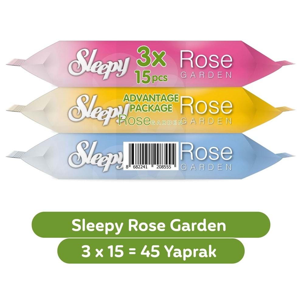 Sleepy Islak Havlu Cep Mendil (3 Lü Pk) 15 Yaprak Travel Pk Rose/Garden (45 Yaprak)