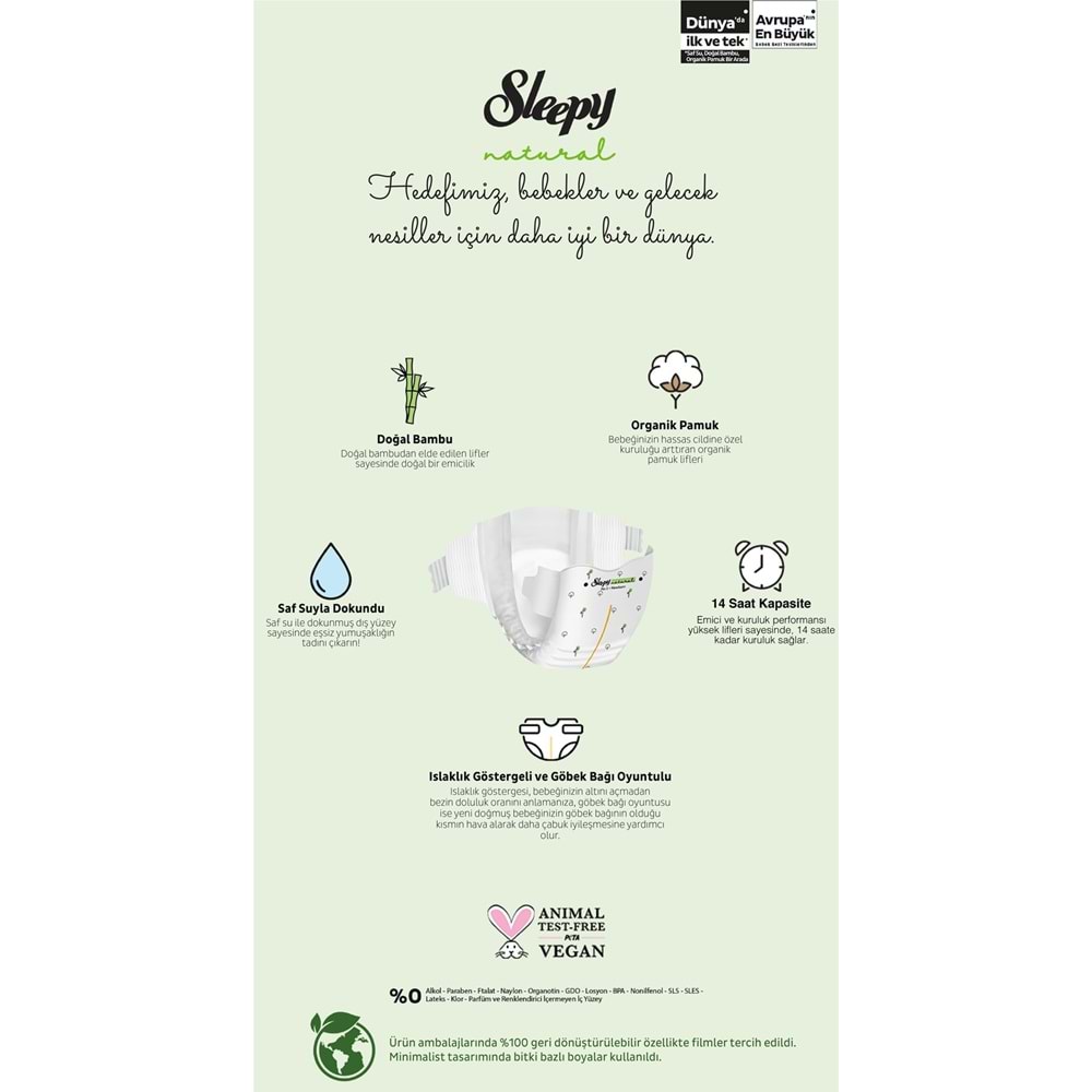 Sleepy Bebek Bezi Natural 4 Beden 7-14 KG Maxi 100 Adet Gross Pk