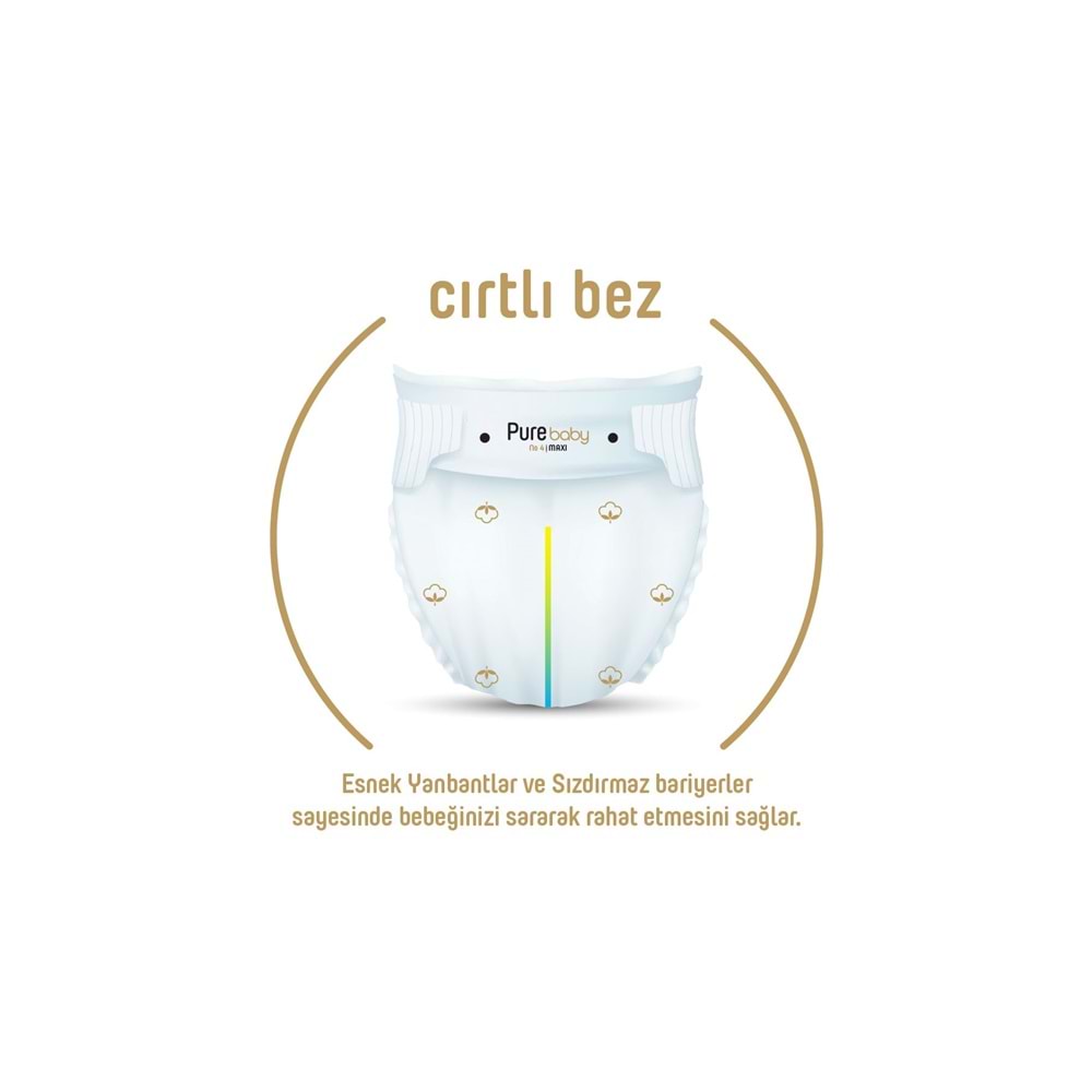 Pure Baby Organik Bebek Bezi 4 Beden 7-16 KG Maxi 52 Adet Ekonomik Pk