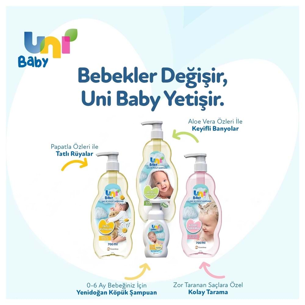 Uni Baby Bebek Kolay Tarama Saç ve Vücut Şampuanı 700ML (Pompalı)