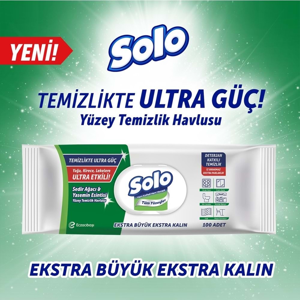 Solo Yüzey Temizlik Havlusu - Mendili 100 Yaprak Okaliptus & Çam Esintisi Plastik Kapaklı