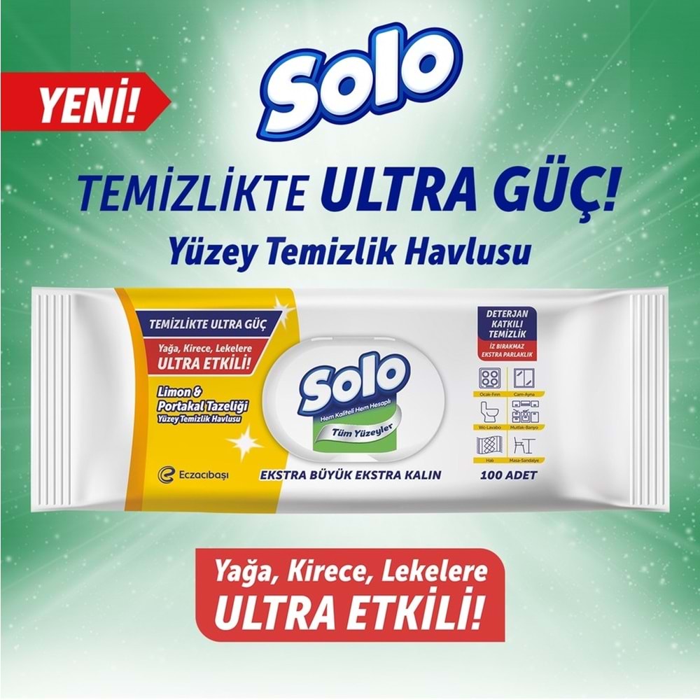 Solo Yüzey Temizlik Havlusu - Mendili 100 Yaprak Limon & Portakal Tazeliği Plastik Kapaklı
