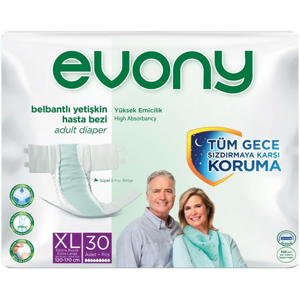 Evony Yetişkin Bezi Bel Bantlı Tekstil Yüzey XL - Ekstra Büyük - Extra Large 30 Adet Tekli Pk