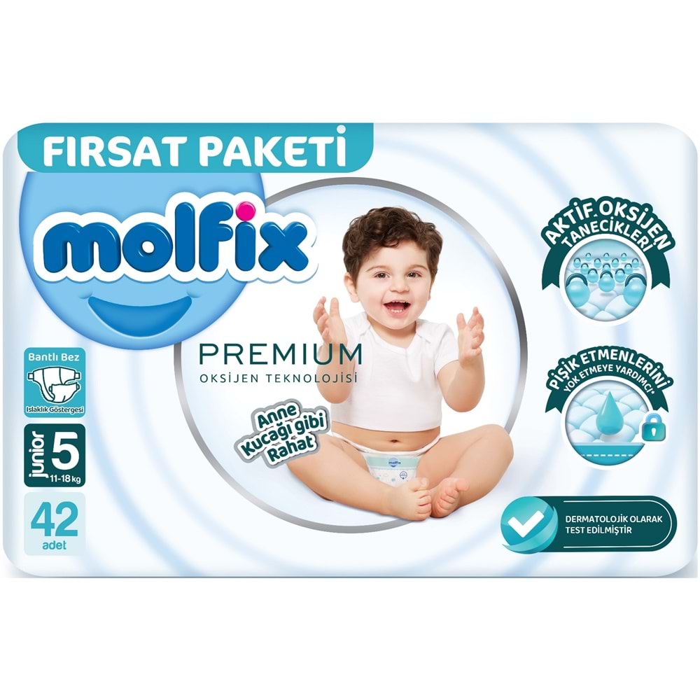 Molfix Premium Bebek Bezi 5 Beden 11-18 KG Junior 42 Adet Fırsat Pk