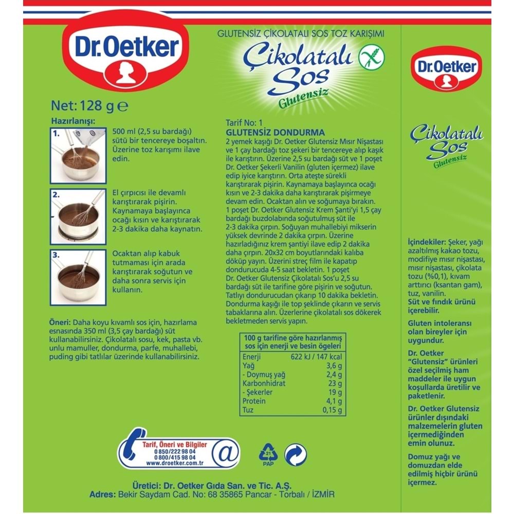 Dr. Oetker Glutensiz Çikolatalı Sos 123GR