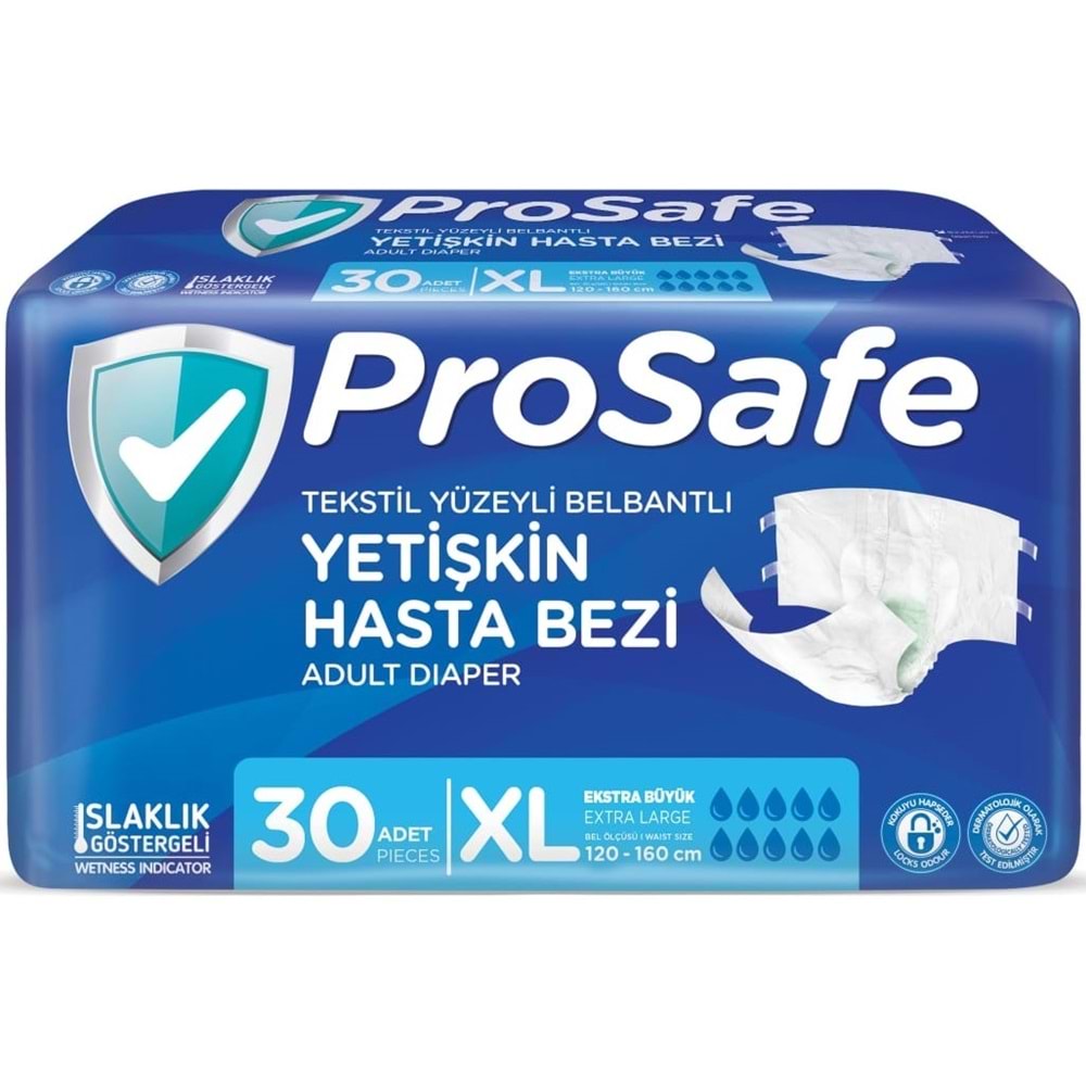 Prosafe Yetişkin Bezi Bel Bantlı Tekstil Yüzey XL - Extra Large - Ekstra Büyük Boy 30 Adet Tekli Pk