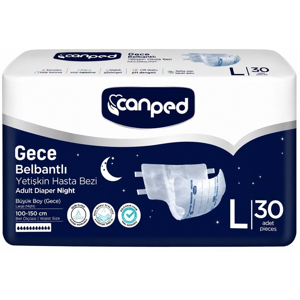 Canped Yetişkin Bezi Bel Bantlı Gece Night L - Büyük - Large 30 Adet Tekli Pk