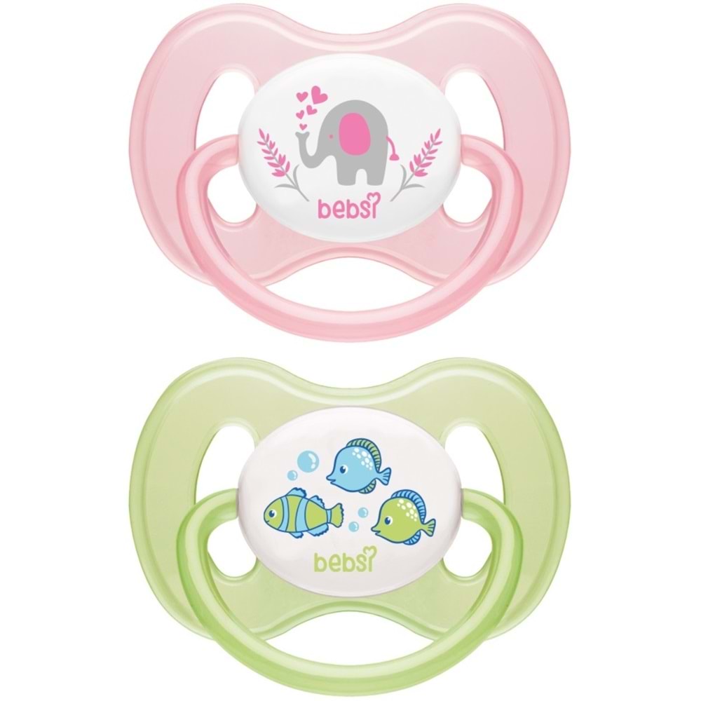 Bebsi Emzik Ortodontik Damaklı Kelebek No:1 Pembe-Yeşil (2 Li PK) Fırsat Pk