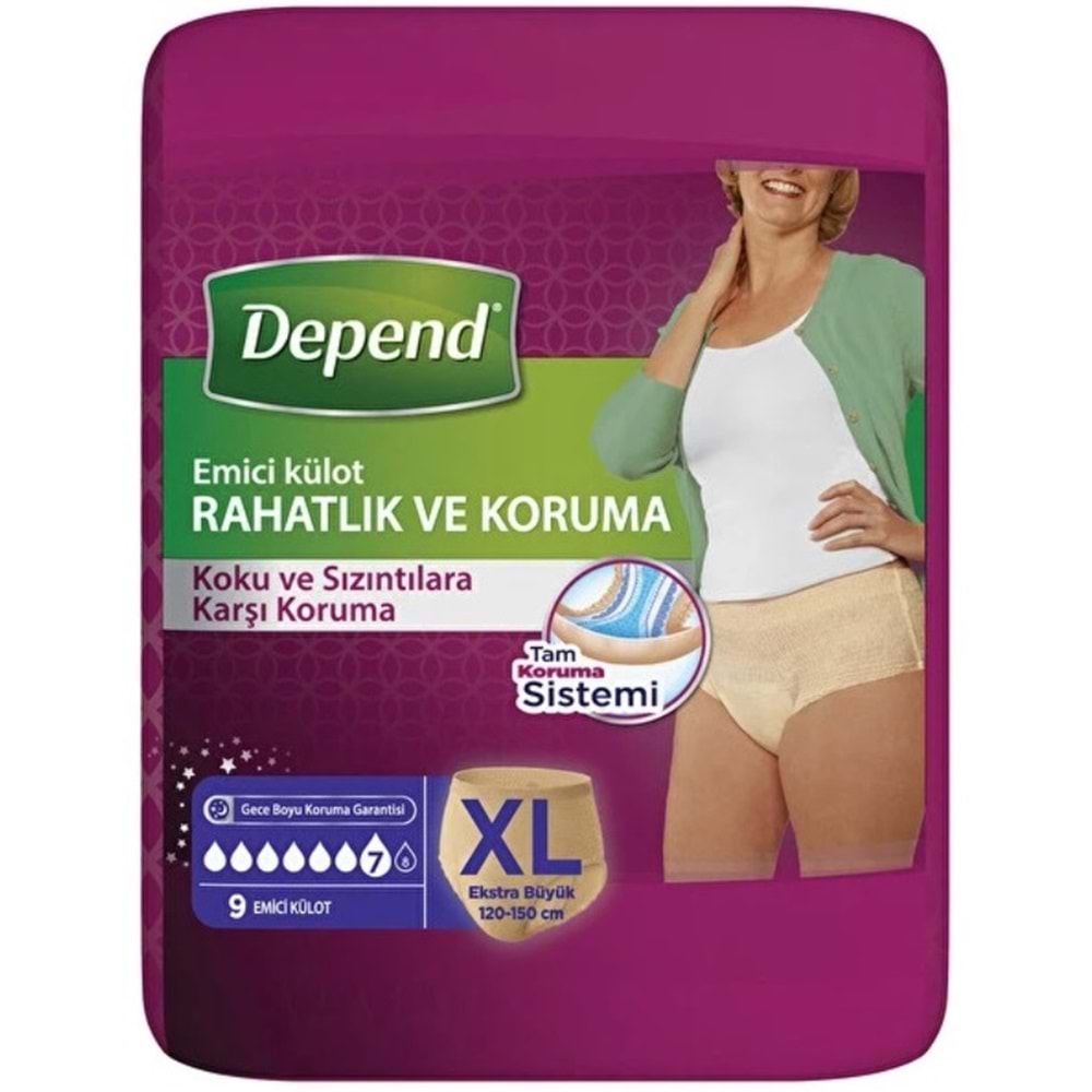 Depend Emici Külot Yetişkin Bezi XL Extra Büyük (İç Adet 9 Adet)