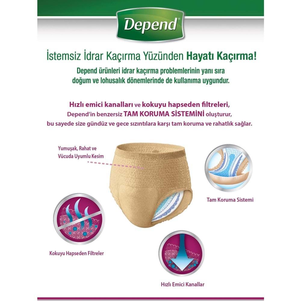 Depend Emici Külot Yetişkin Bezi XL Extra Büyük (İç Adet 9 Adet)