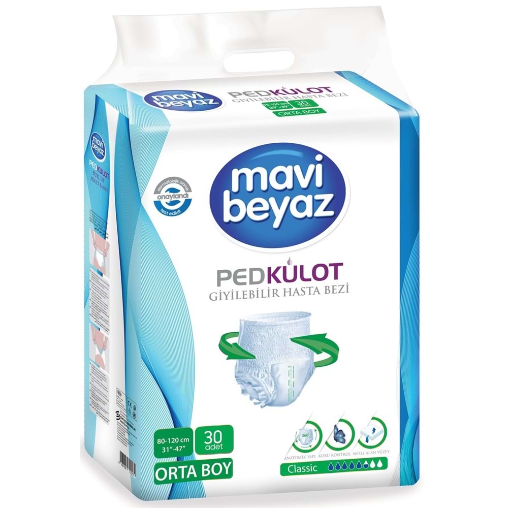 Mavi Beyaz Ped Emici Külot Yetişkin Bezi M - Medium - Orta (30 Adet)