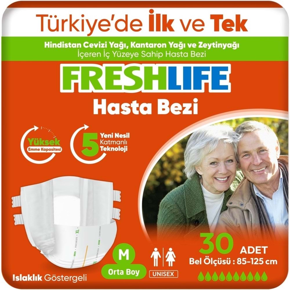 FreshLife Yetişkin Bezi Bel Bantlı M - Medium - Orta 30 Adet