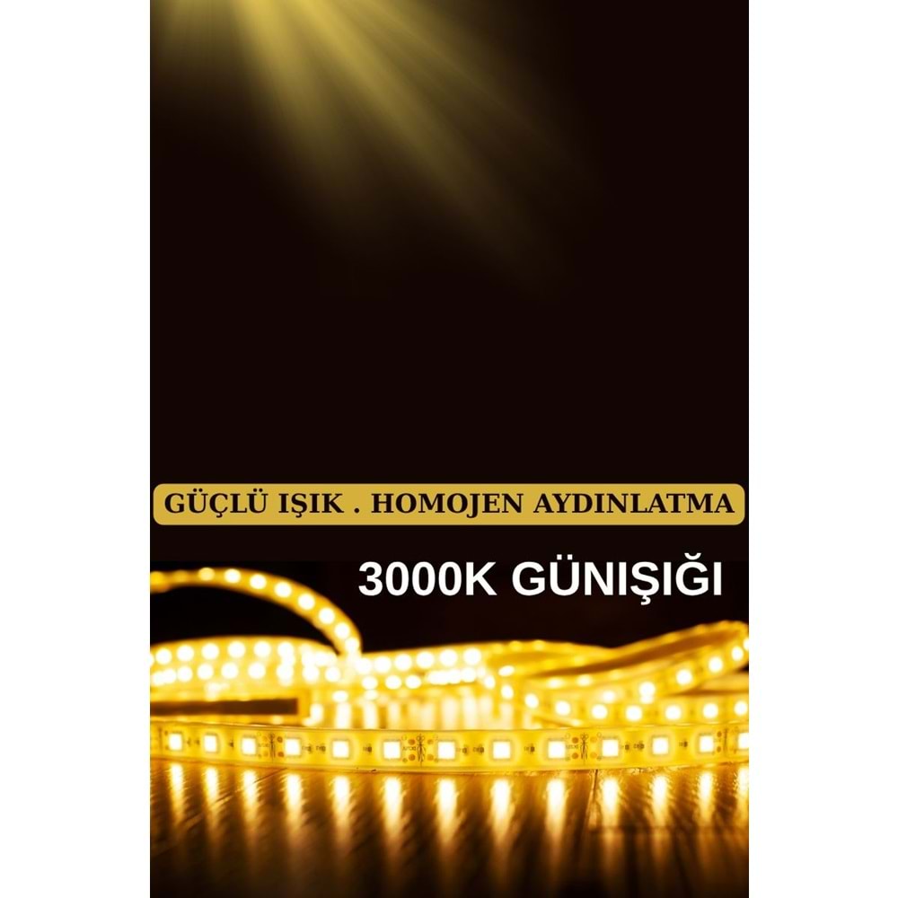 Mandaş 5 Metre Günışığı Şerit Led 3000K Mutfak Tezgah Üstü Dolap Altı İçin 12V Tam Set
