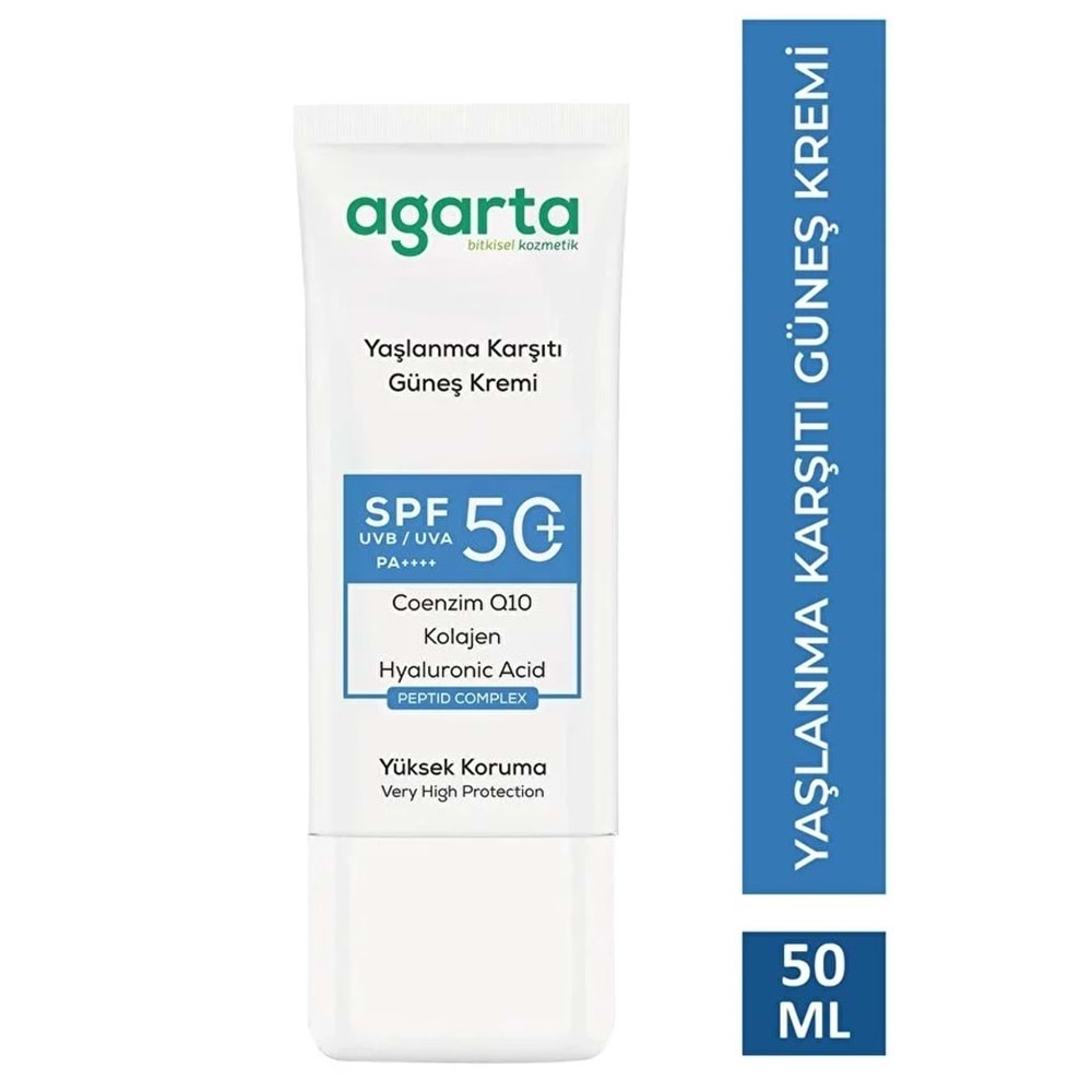 Agarta Yaşlanma Karşıtı Collagen Destekli Spf+50 Faktör Yüz Güneş Kremi 50 ML