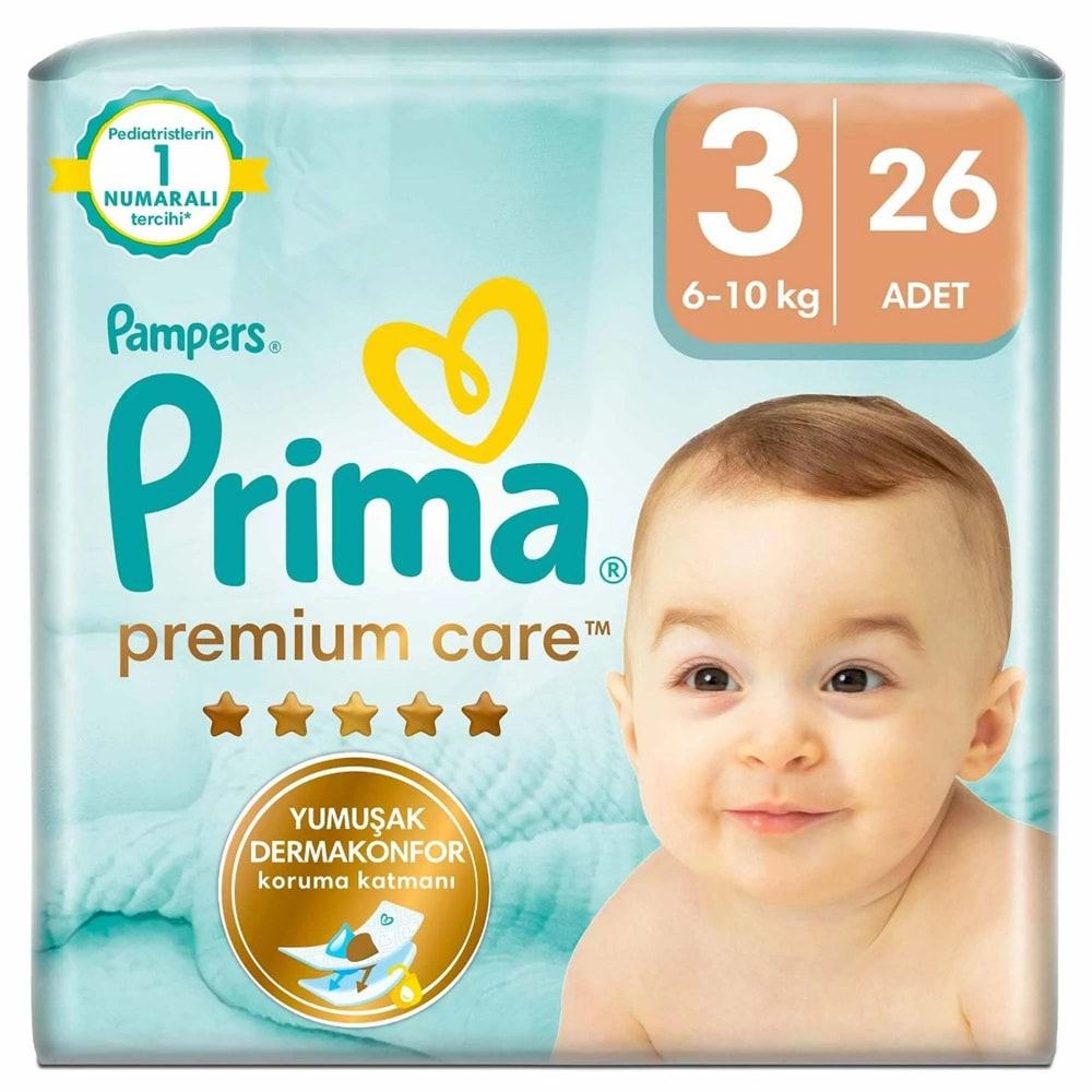 Prima Premium Care Bebek Bezi Beden:3 (6-10Kg) Midi 26 Adet Jumbo Pk