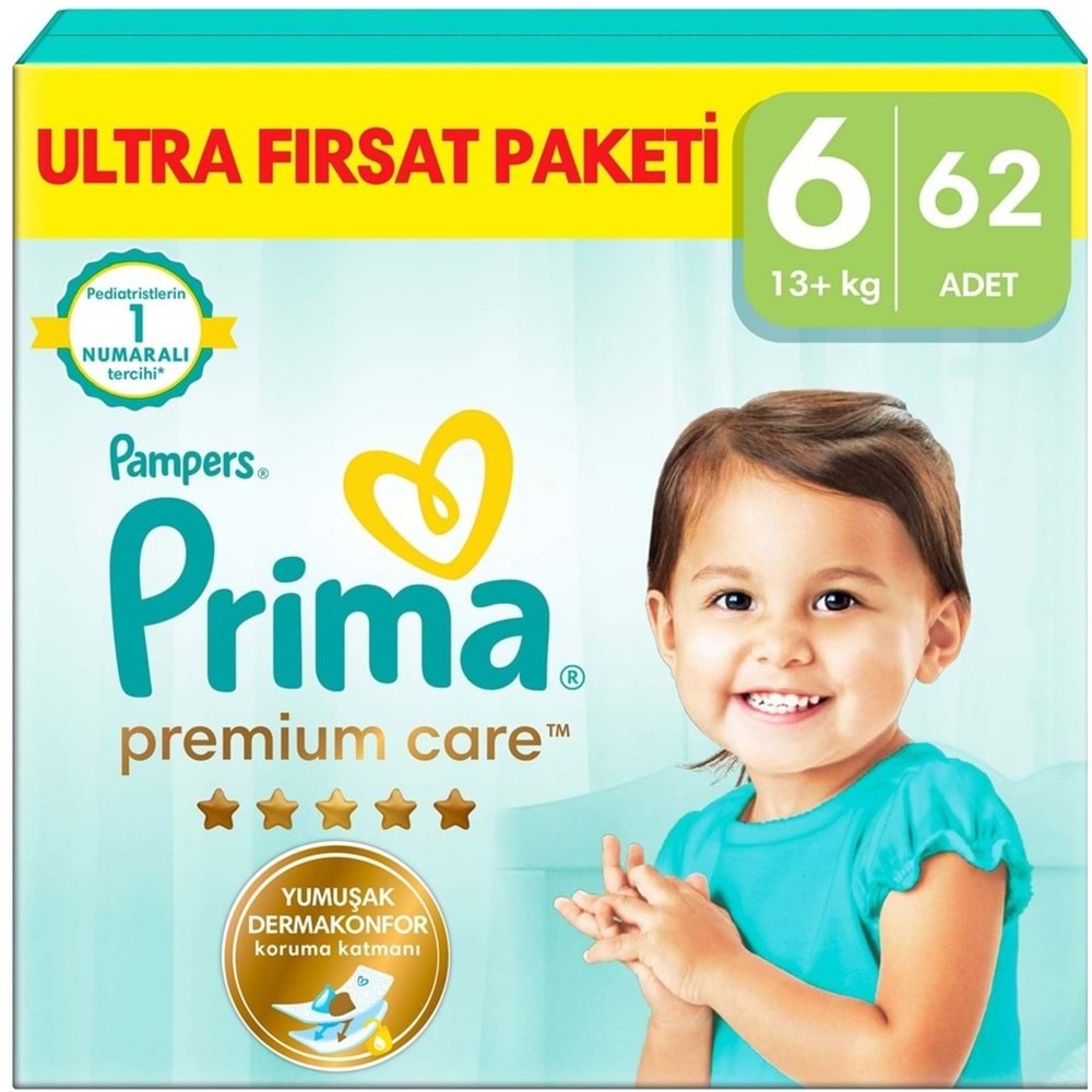 Prima Premium Care Bebek Bezi 6 Beden 13+ Extra Large 62 Adet Ultra Fırsat Pk