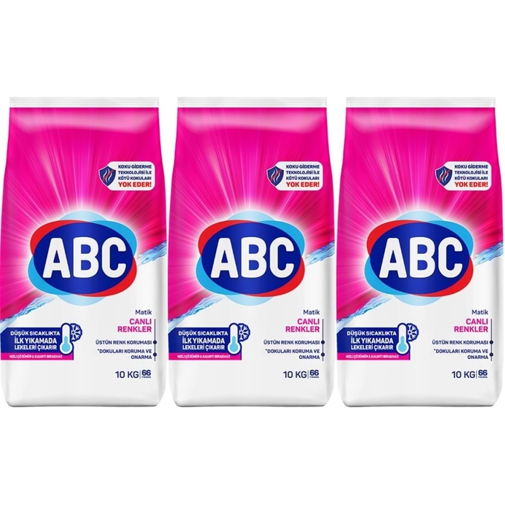 Abc Matik Toz Çamaşır Deterjanı 30Kg (3PK*10KG) Canlı Renkler (198 Yıkama)