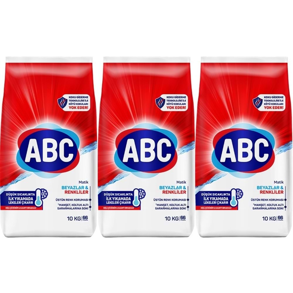 Abc Matik Toz Çamaşır Deterjanı 30KG (3PK*10KG) Klasik Beyazlar & Renkliler (198 Yıkama)