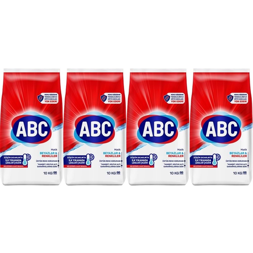 Abc Matik Toz Çamaşır Deterjanı 40KG (4PK*10KG) Klasik Beyazlar & Renkliler (264 Yıkama)