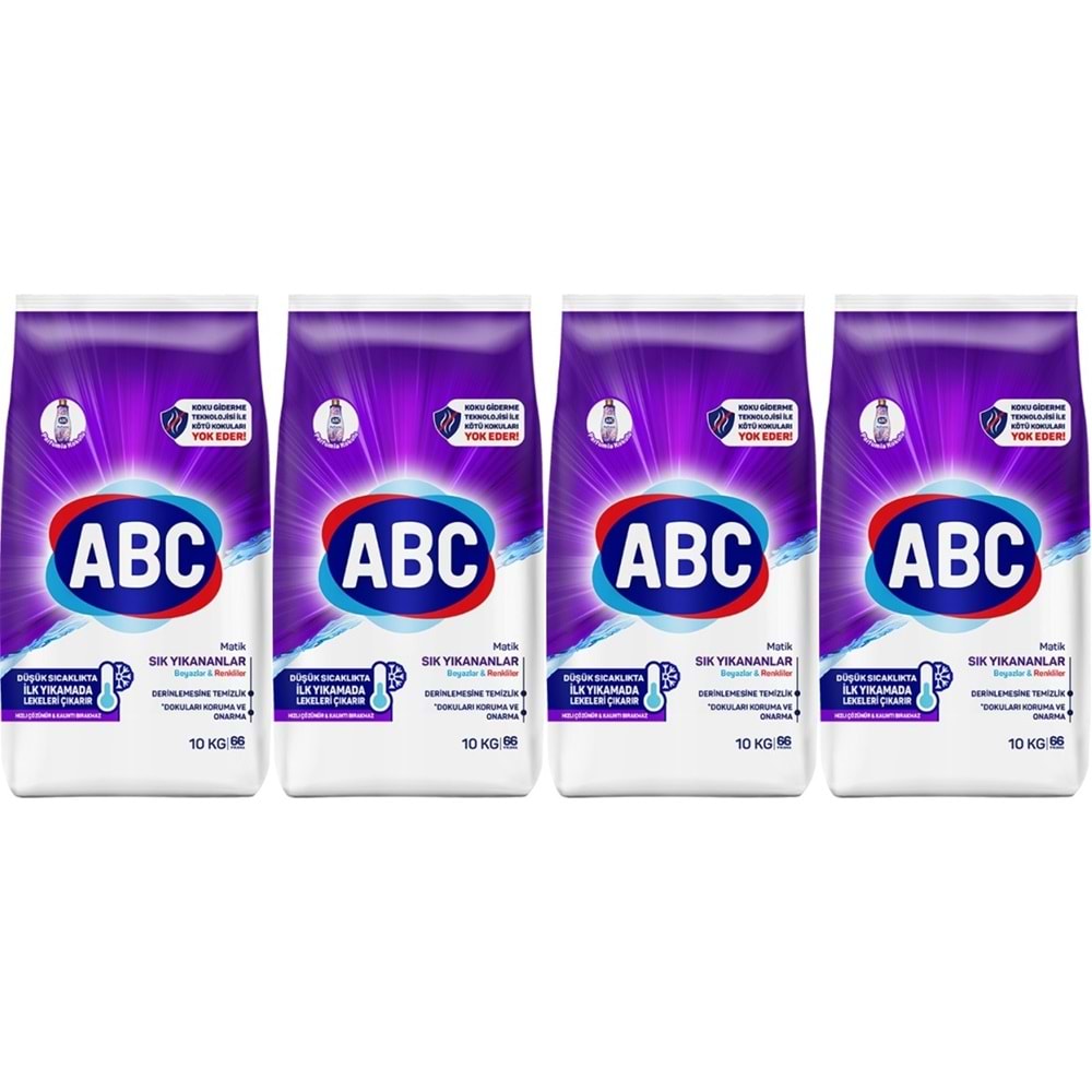 Abc Matik Toz Çamaşır Deterjanı 40KG (4PK*10KG) Sık Yıkananlar Beyazlar & Renkliler (264 Yıkama)