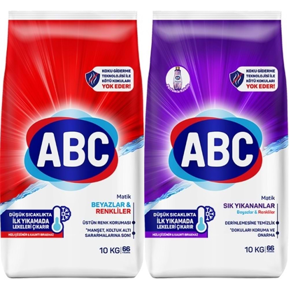 Abc Matik Toz Çamaşır Deterjanı 20KG (2PK*10KG) Karma Set Klasik & Sık Yıkananlar (132 Yıkama)