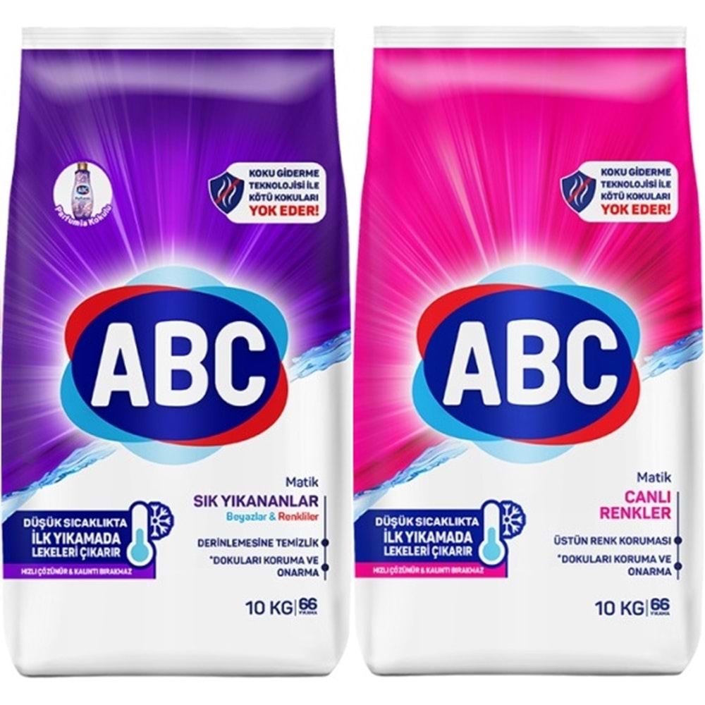 Abc Matik Toz Çamaşır Deterjanı 20KG (2PK*10KG) Karma Set Sık Yıkananlar & Canlı Renkler (132 Yıkama)