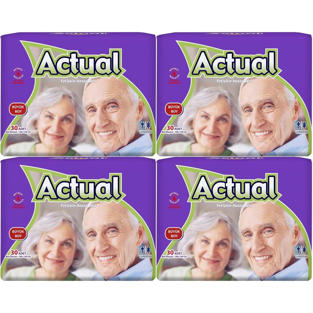 Actual Yetişkin Bezi Bel Bantlı L - Large - Büyük 120 Adet (4PK*30)
