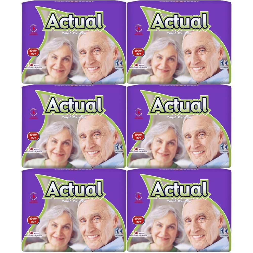 Actual Yetişkin Bezi Bel Bantlı L - Large - Büyük 180 Adet (6PK*30)