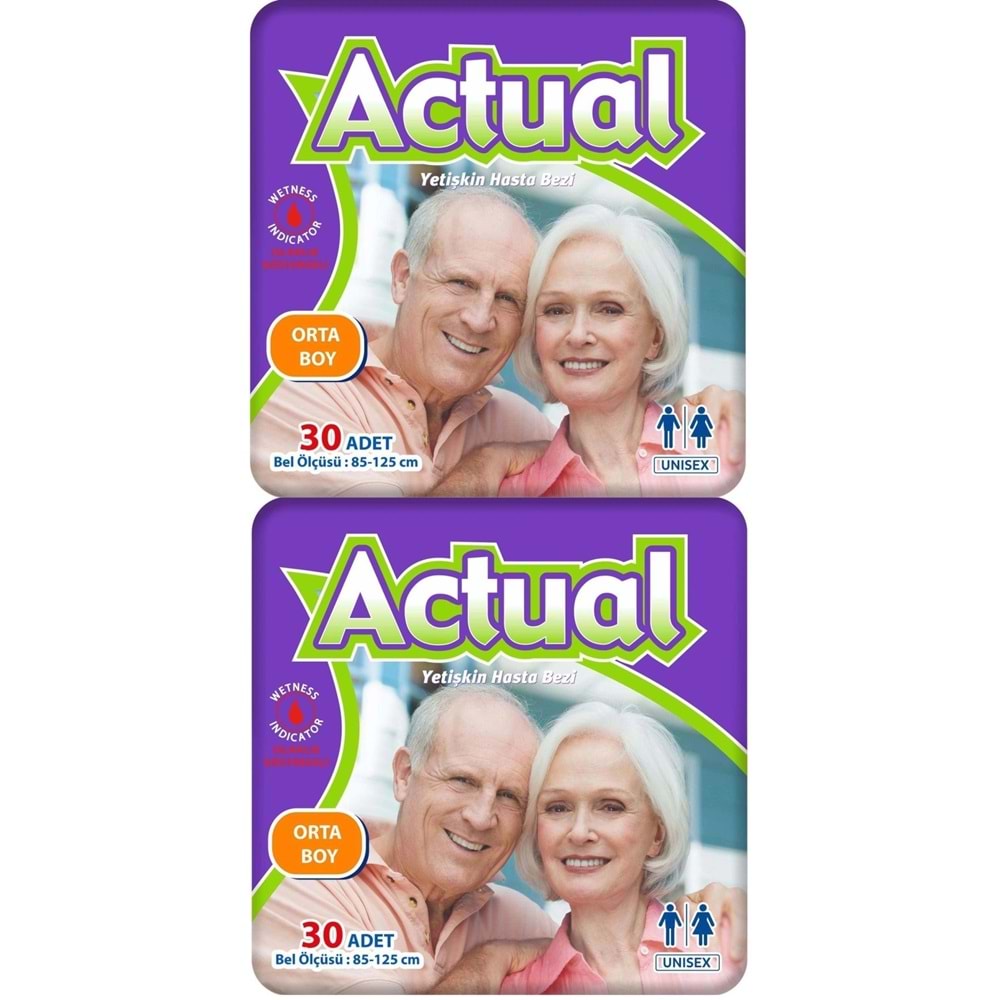 Actual Yetişkin Bezi Bel Bantlı M - Medium - Orta 60 Adet (2PK*30)