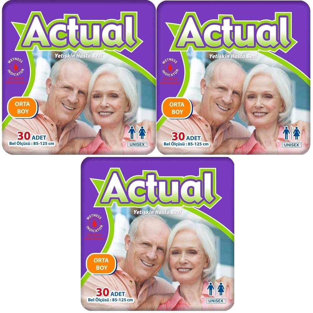 Actual Yetişkin Bezi Bel Bantlı M - Medium - Orta 90 Adet (3PK*30)
