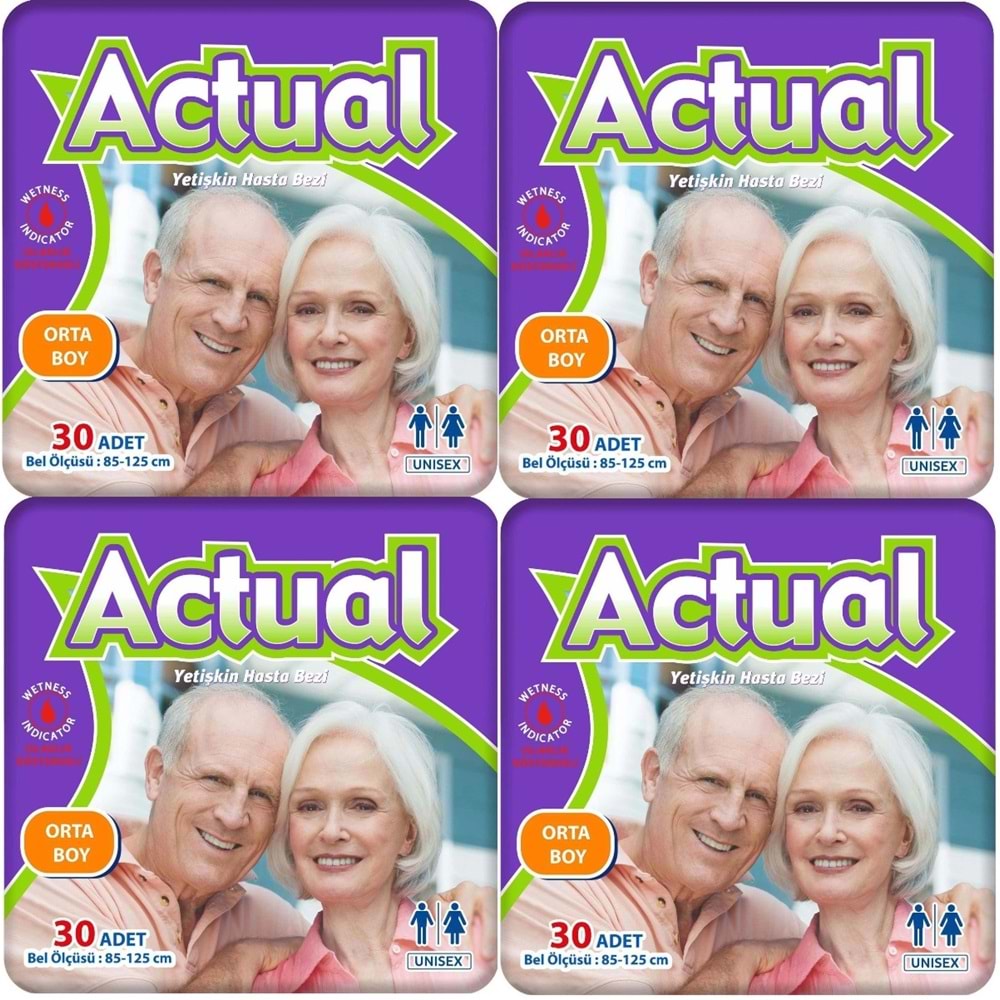 Actual Yetişkin Bezi Bel Bantlı M - Medium - Orta 120 Adet (4PK*30)