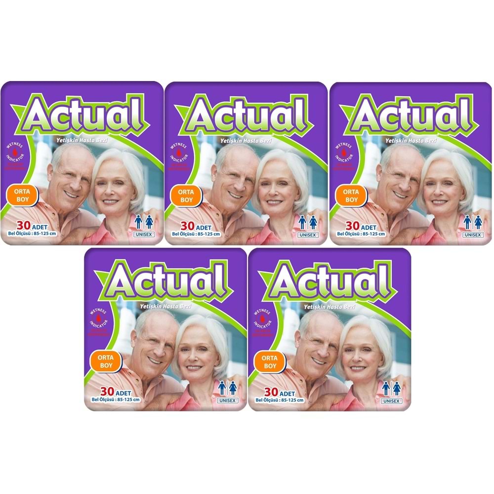 Actual Yetişkin Bezi Bel Bantlı M - Medium - Orta 150 Adet (5PK*30)