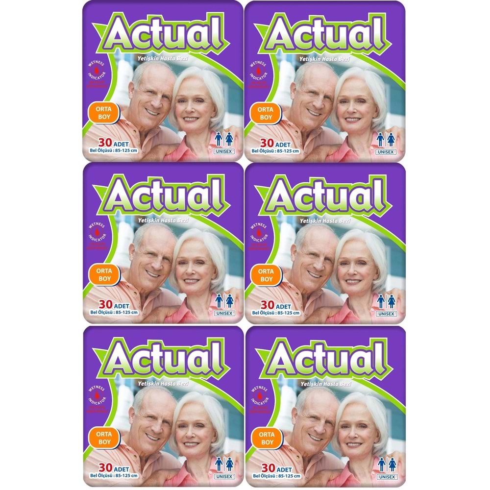Actual Yetişkin Bezi Bel Bantlı M - Medium - Orta 180 Adet (6PK*30)