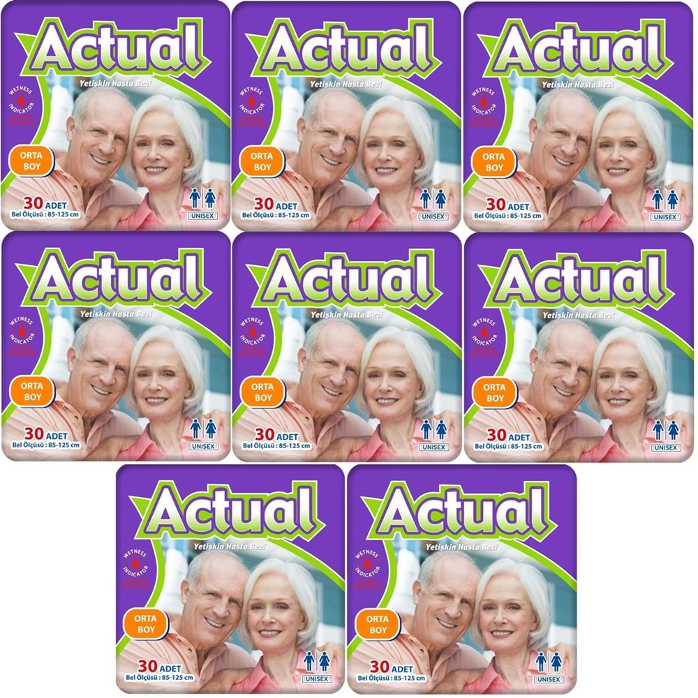 Actual Yetişkin Bezi Bel Bantlı M - Medium - Orta 240 Adet (8PK*30)