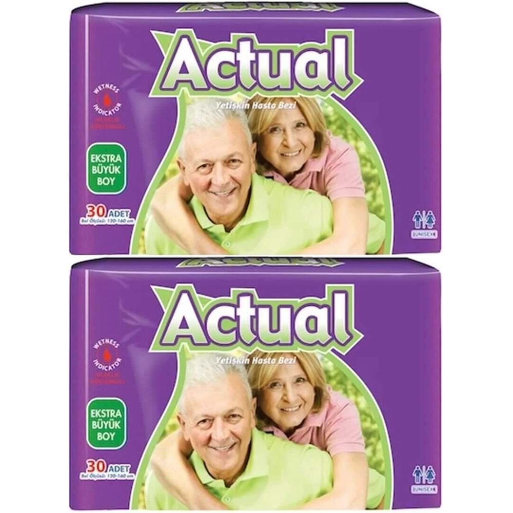 Actual Yetişkin Bezi Bel Bantlı XL - Ekstra Büyük - Extra Large 60 Adet (2PK*30)