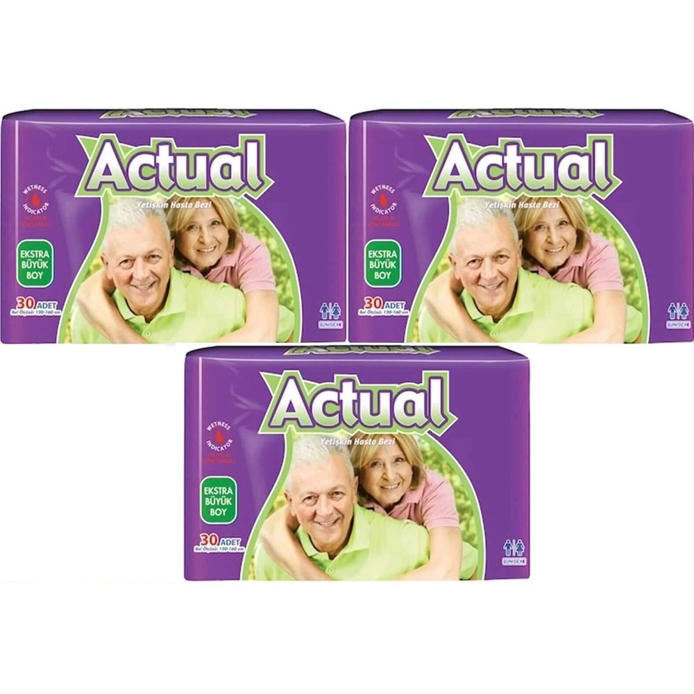 Actual Yetişkin Bezi Bel Bantlı XL - Ekstra Büyük - Extra Large 90 Adet (3PK*30)