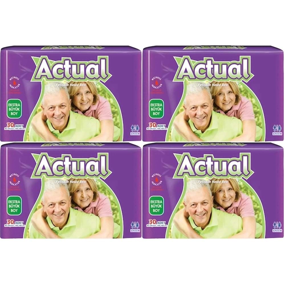 Actual Yetişkin Bezi Bel Bantlı XL - Ekstra Büyük - Extra Large 120 Adet (4PK*30)