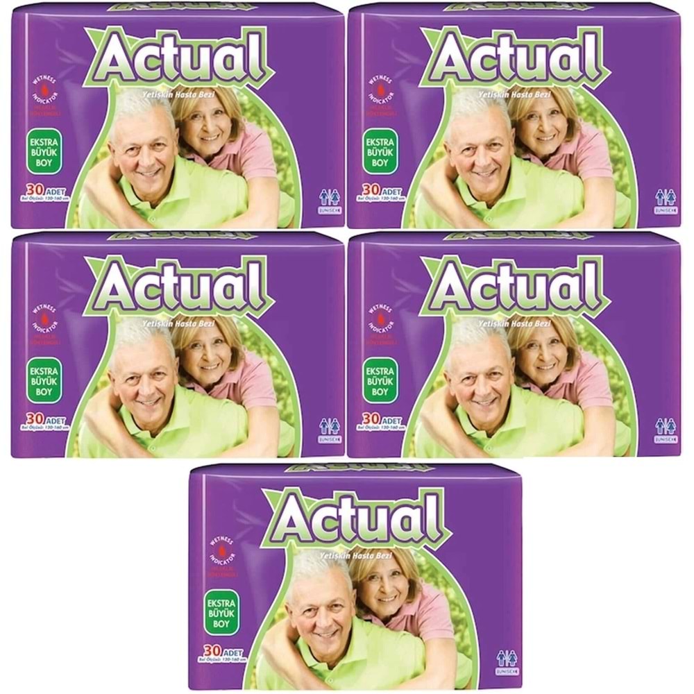 Actual Yetişkin Bezi Bel Bantlı XL - Ekstra Büyük - Extra Large 150 Adet (5PK*30)