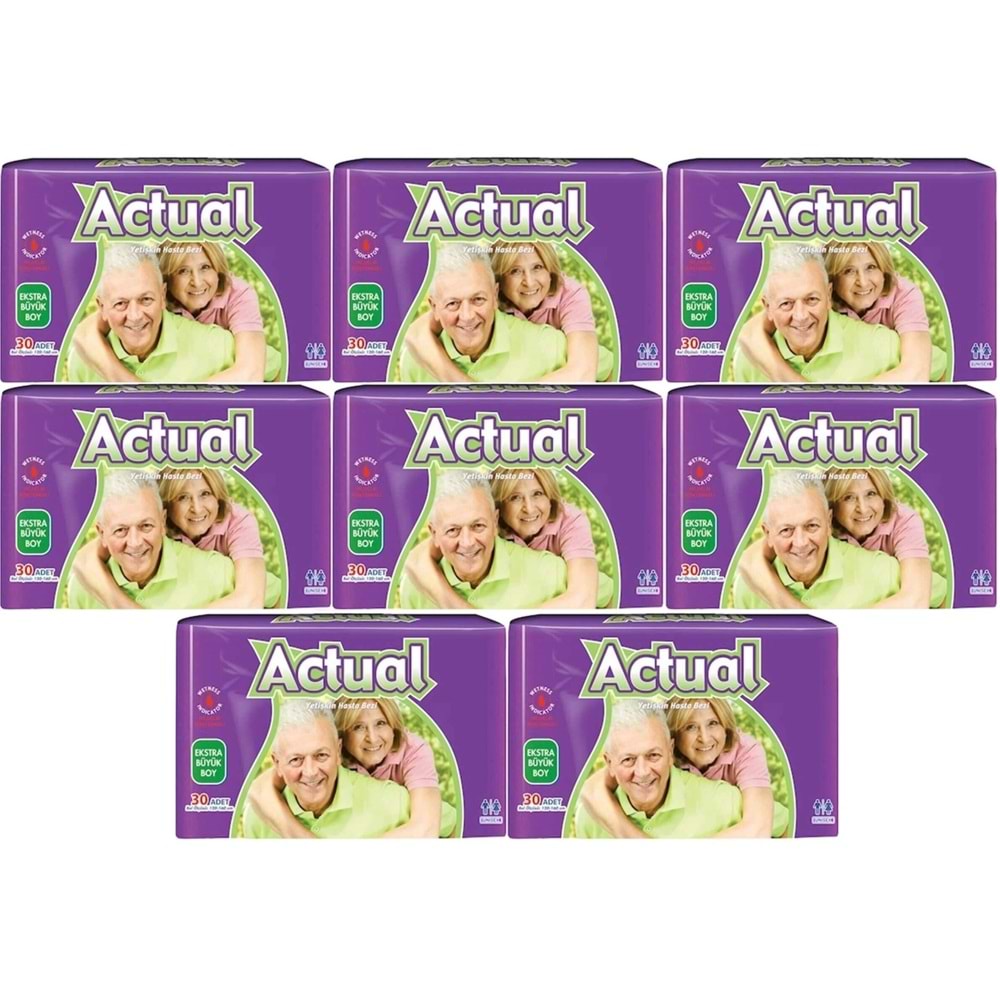 Actual Yetişkin Bezi Bel Bantlı XL - Ekstra Büyük - Extra Large 240 Adet (8PK*30)