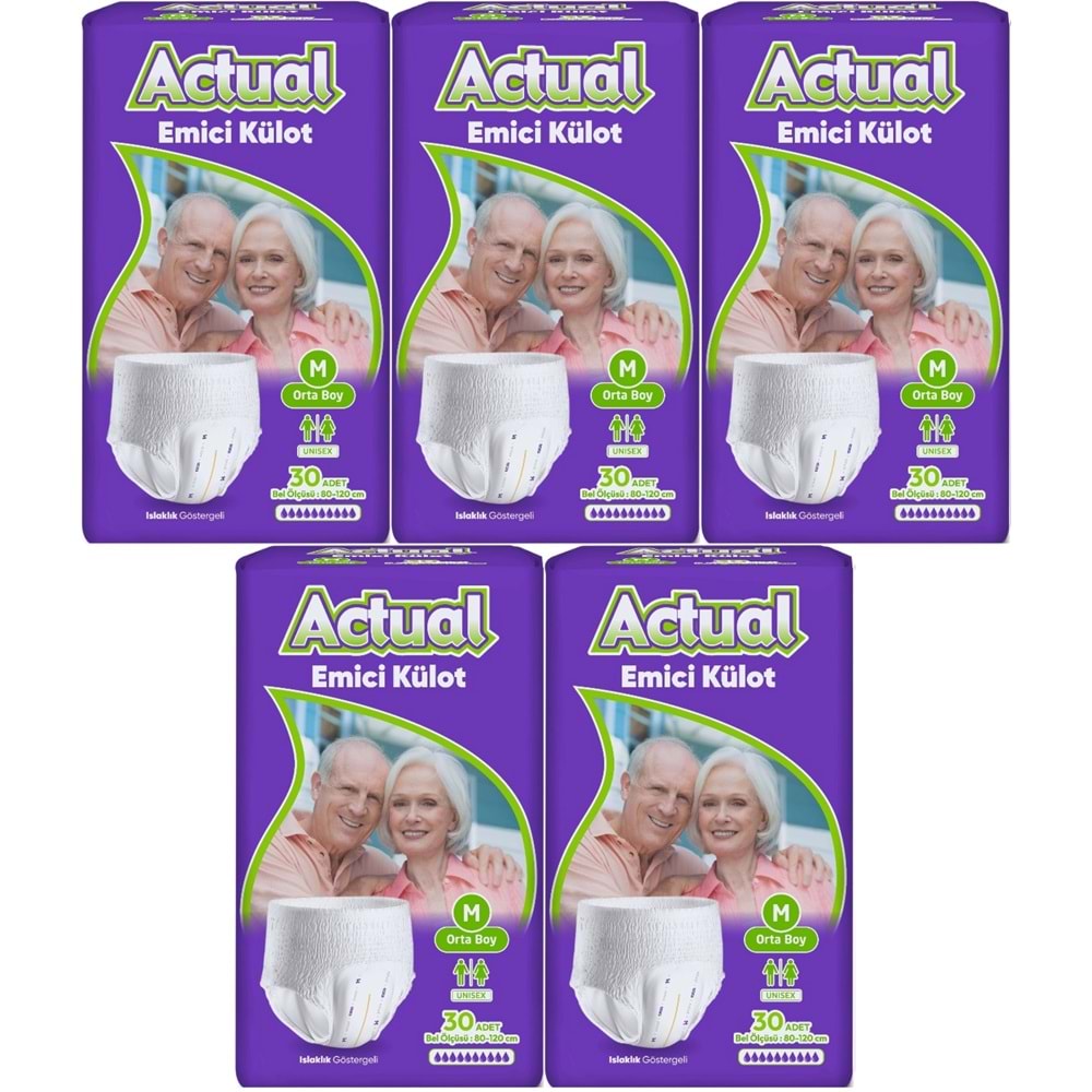 Actual Emici Külot Yetişkin Bezi M - Medium - Orta (Islaklık Göstergeli) 150 Adet (5PK*30)