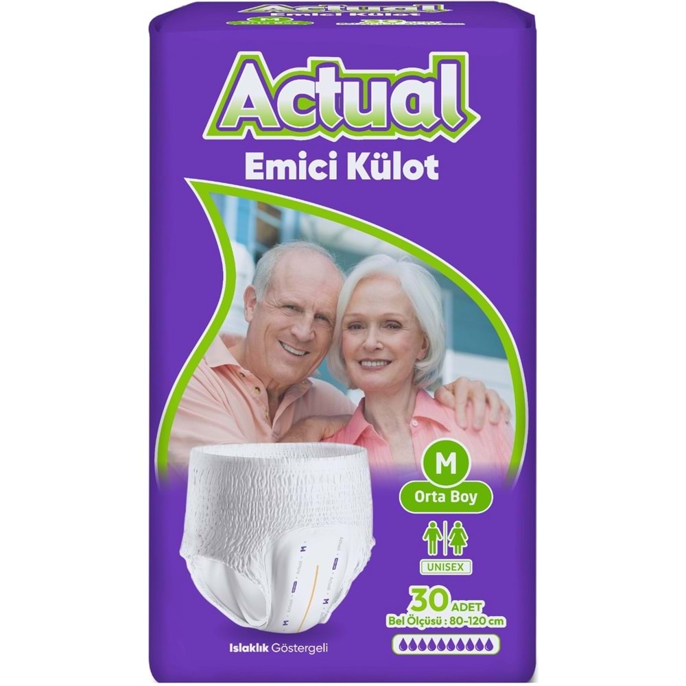 Actual Emici Külot Yetişkin Bezi M - Medium - Orta (Islaklık Göstergeli) 180 Adet (6PK*30)